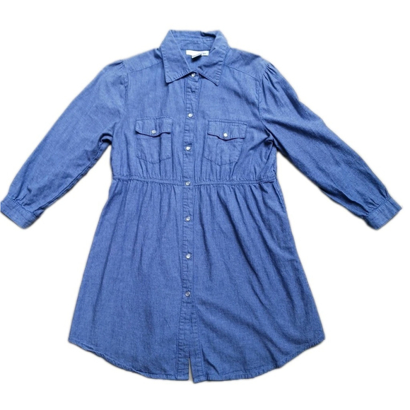 WD NY Women's Medium Pearl Snap Blue Denim Shirt Dress - Picture 1 of 4
